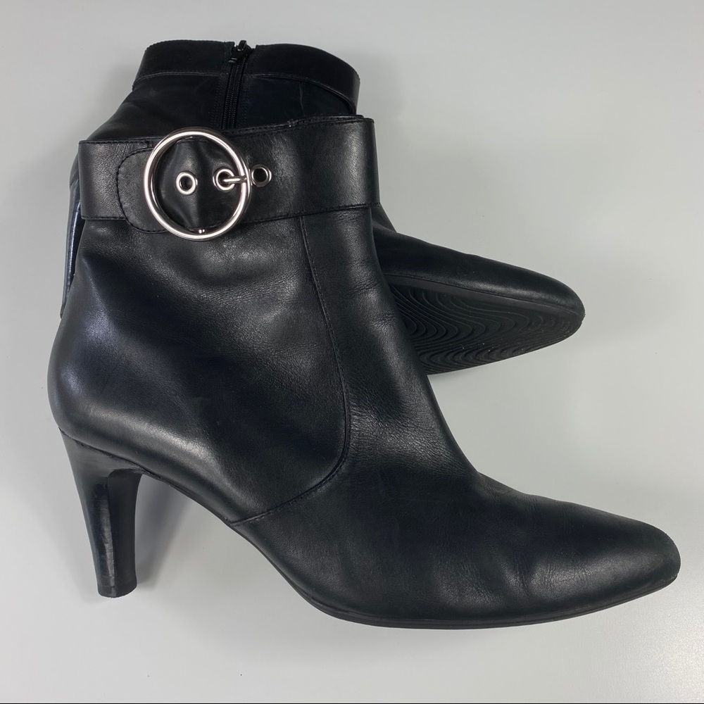 Ecco Women Bootie Heel Black Leather Buckle Size40